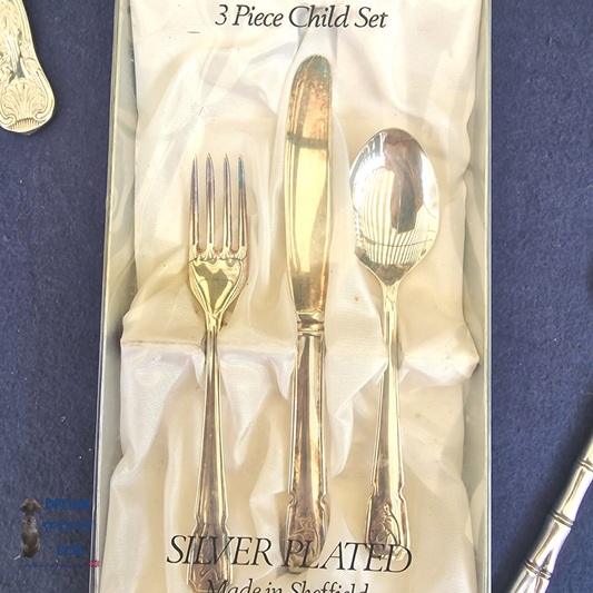 Vintage Sheffield Silver Plate Children's 3 Piece Christening Set
