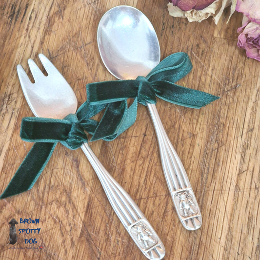 Vintage Silver Plate Children's Christening Fork and Spoon Set