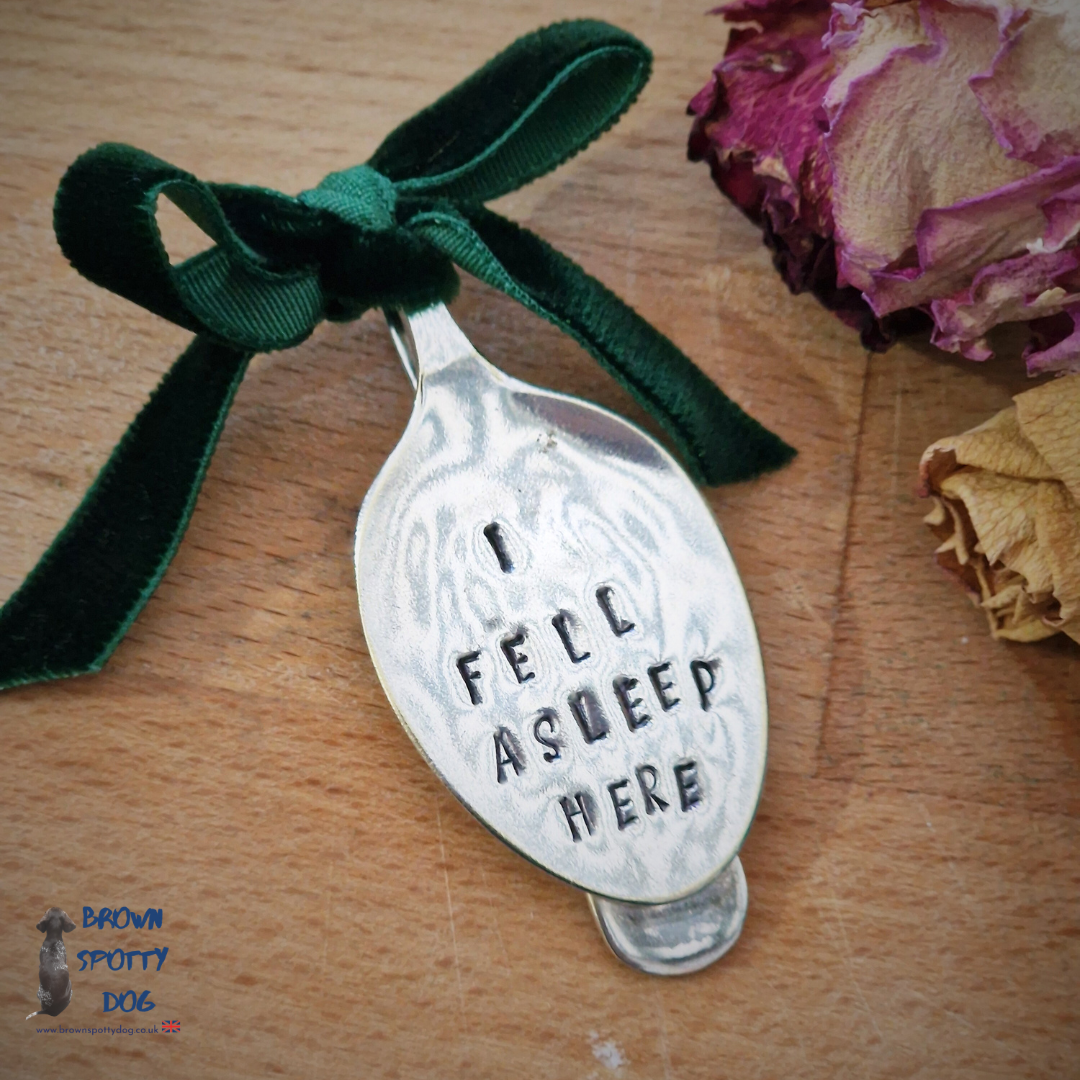 "I fell asleep here" Small Vintage Silver Plate Spoon Bookmark