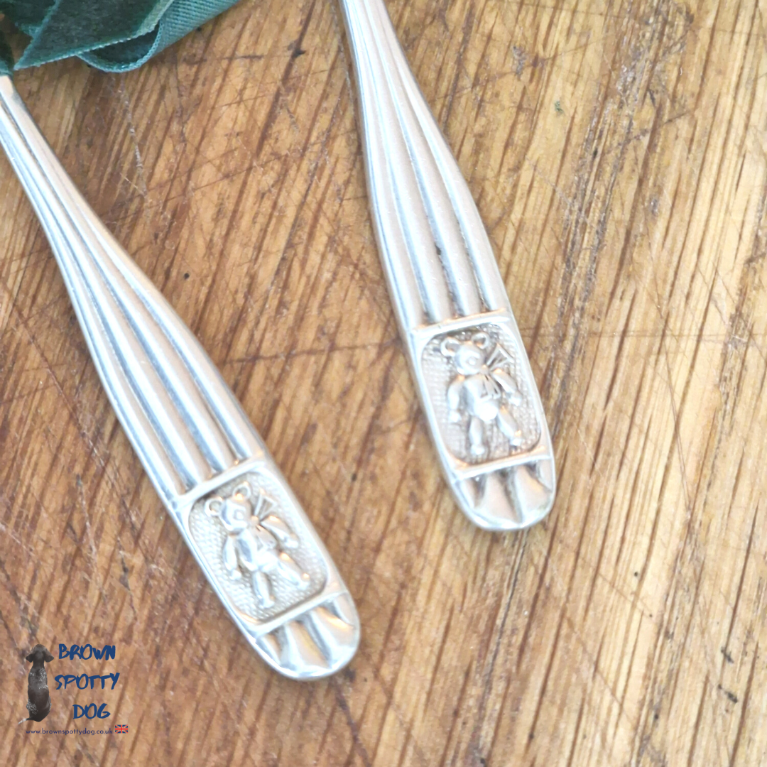 Vintage Silver Plate Children's Christening Fork and Spoon Set