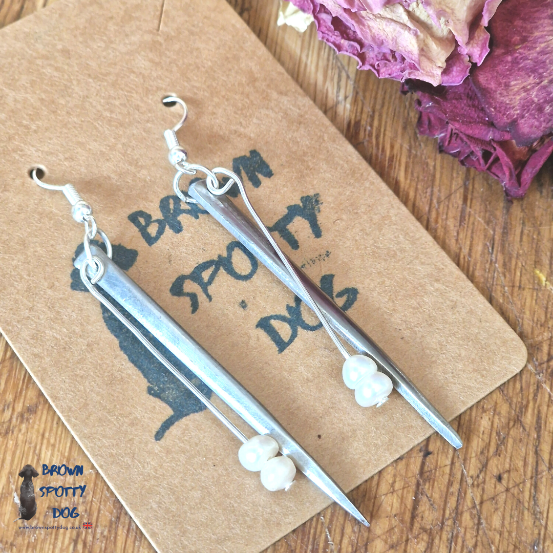 Silver Plate Fork Tine Earrings - Pearl